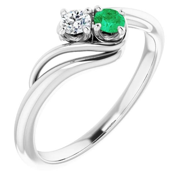60721 1.50 CT Diamond Round Green Emerald Bypass Setting Ring, Size 6.5