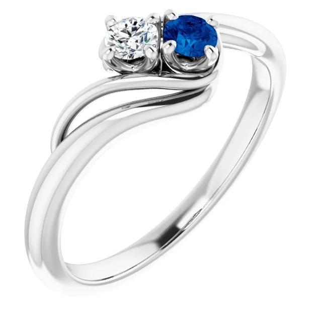 60722 1.50 CT Diamond Round Blue Sapphire Bypass Setting Ring, Size 6.5