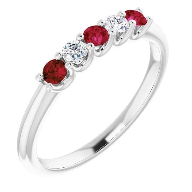 Round Diamond Ruby Stone 2 CT 14K White Gold Ring, Size 6.5