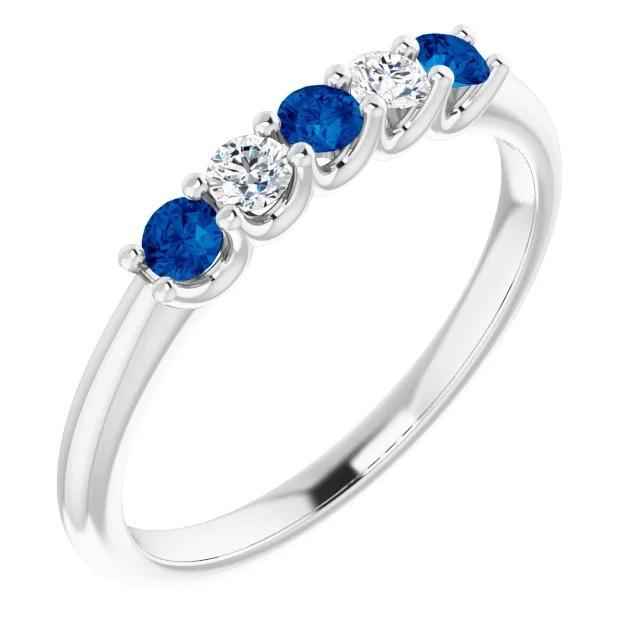 60725 2 CT Round Diamond Blue Sapphire Stone Ring, 14K White Gold - Size 6.5