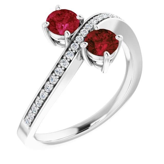 60726 2.60 CT Toi et Moi Round Ruby & Diamond Ring, 14K White Gold - Size 6.5