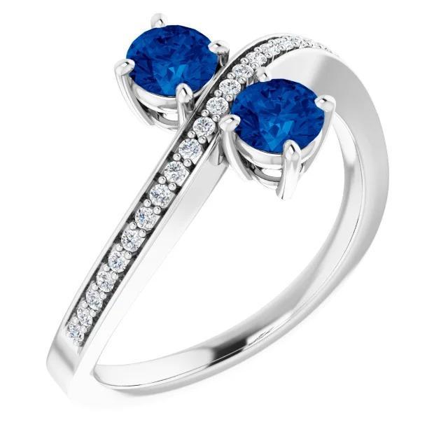 Picture of Harry Chad Enterprises 60728 2.60 CT Toi et Moi Round Diamond Blue 14K White Gold Sapphire Ring&#44; Size 6.5