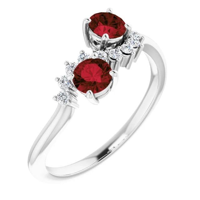 60729 Round Diamond Ruby Stone 2.40 CT 14K White Gold Ring, Size 6.5
