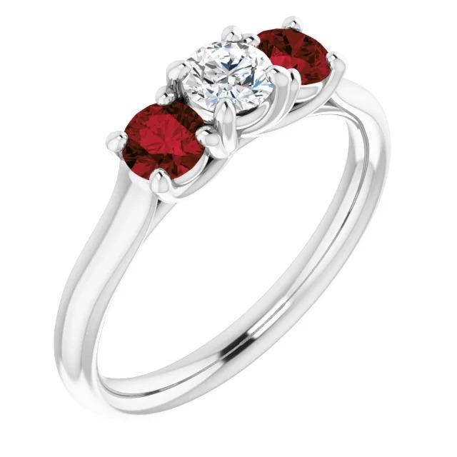 60731 Round Diamond Ruby Stone 2.40 CT 14K White Gold Ring, Size 6.5