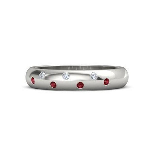 60740 1.10 CT Gypsy Diamond Ruby Band, 14K White Gold - Size 6.5