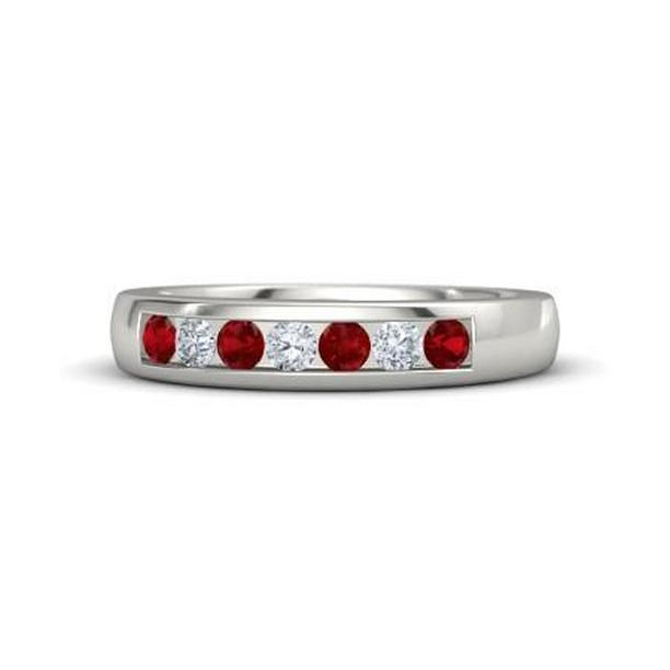 60746 2.50 CT Diamond Round Ruby Band, 14K White Gold - Size 6.5