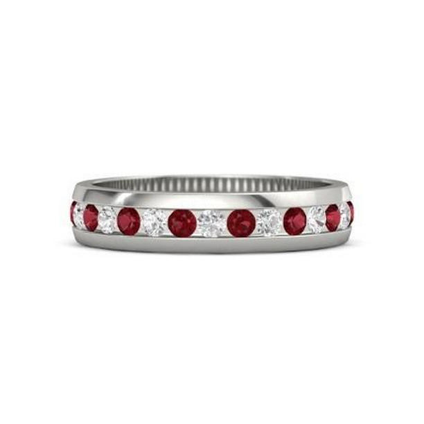 60747 2.50 CT Diamond Round Ruby Eternity Band, 14K White Gold - Size 6.5
