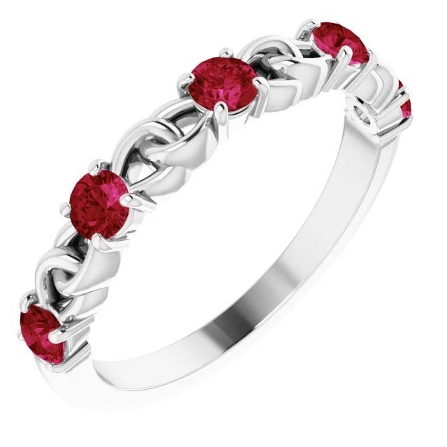 60751 2.50 CT Round Ruby Gemstone Ring, 14K White Gold - Size 6.5