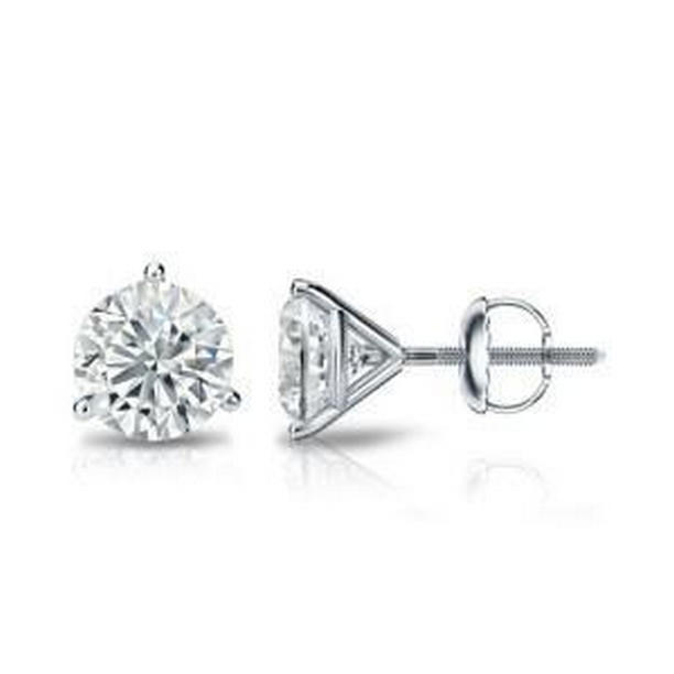 61404 2.5 CT Round Prong Set Solid Diamond Stud Earring, 14K White Gold