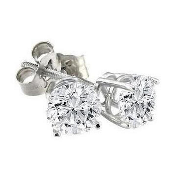 61415 2 CT Solitaire Round Diamond Stud Earring, 14K White Gold
