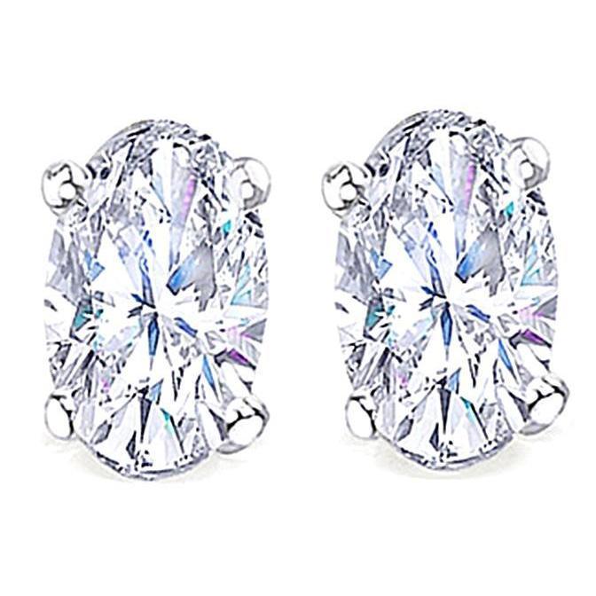 61418 Oval Cut 2 CT G SI1 Diamond Stud Earring, White Gold