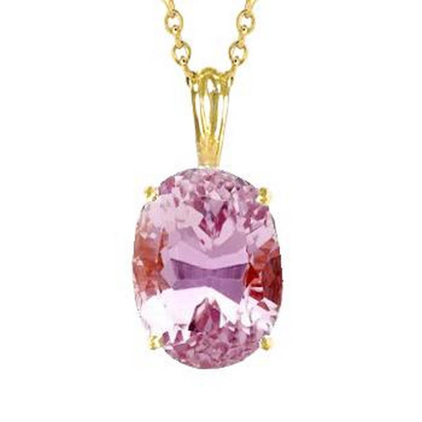 Picture of Harry Chad Enterprises 61423 25 CT Solitaire Oval Cut Pink Kunzite Necklace Pendant&#44; Yellow Gold