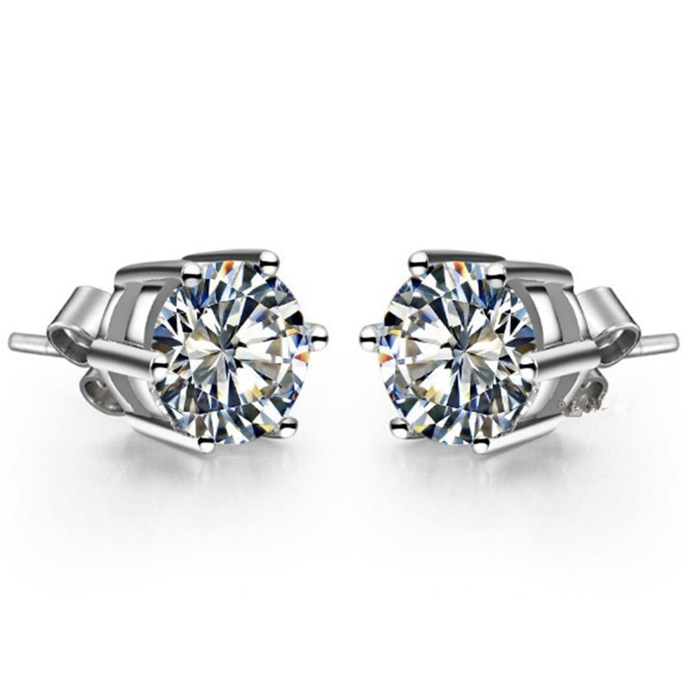 61465 Sparkling Round Cut 2.10 CT Diamond Stud Ladies Earring, 14K White Gold