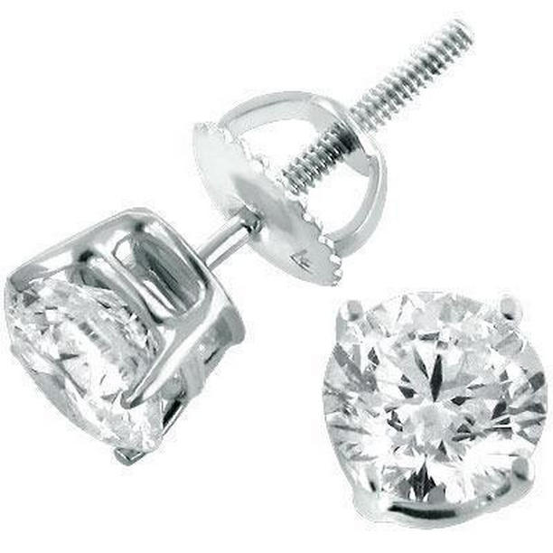61466 2 CT Womens Round Solid White Gold Diamond Stud Earring