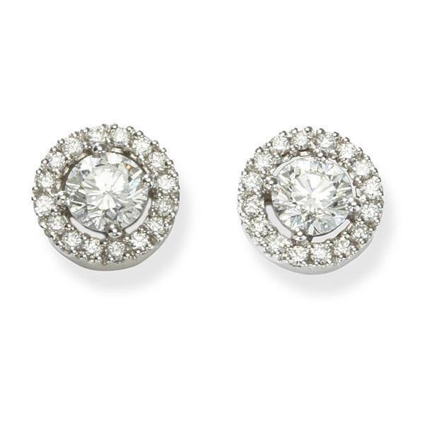 61469 Sparkling 2.32 CT Diamond Stud Halo Earring, 14K White Gold