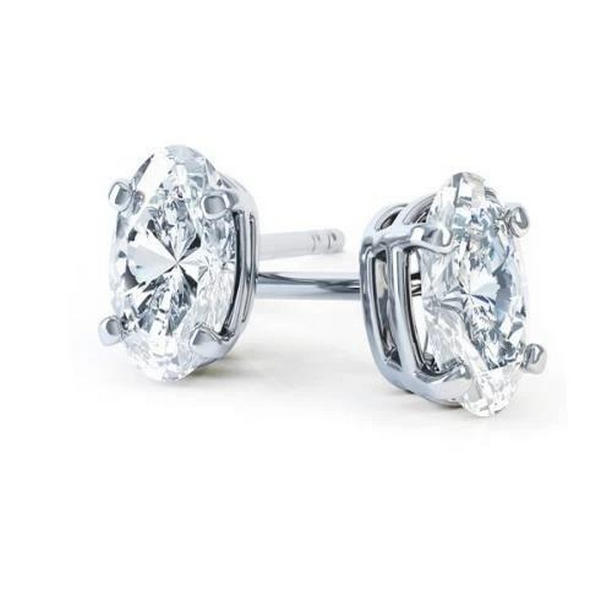 61470 2 CT Oval Cut Gold Fine Prong Setting Stud Earring