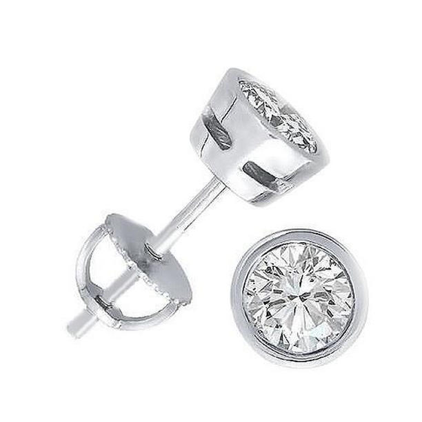 61471 Bezel Set Solitaire 2 CT Diamond Womens Stud Earrings