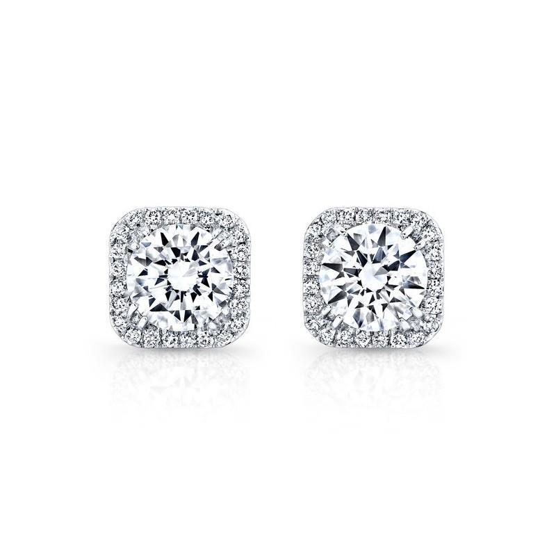 61474 2.48 CT Halo Diamond Ladies Stud Earrings, 14K White Gold