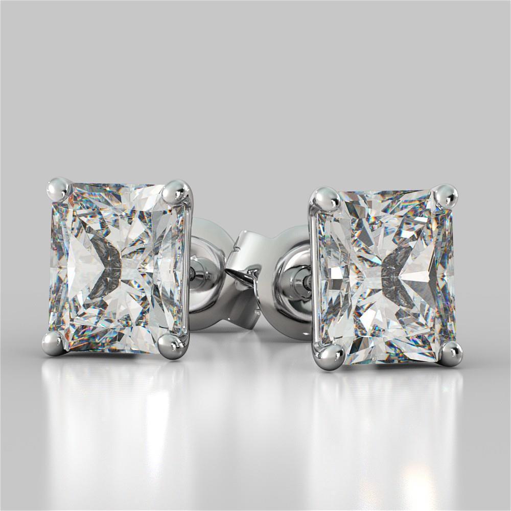 61476 2 CT Radiant Cut Diamond Stud Earrings, White Gold