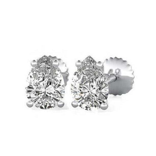 61478 2 CT 4 Prong Setting Pear Cut Solid White Gold Diamond Stud Earring