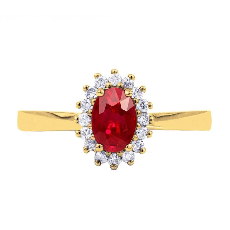 Picture of Harry Chad Enterprises 62051 3 CT Oval Cut Red Ruby & Round Yellow Gold Diamond Ring&#44; Size 6.5