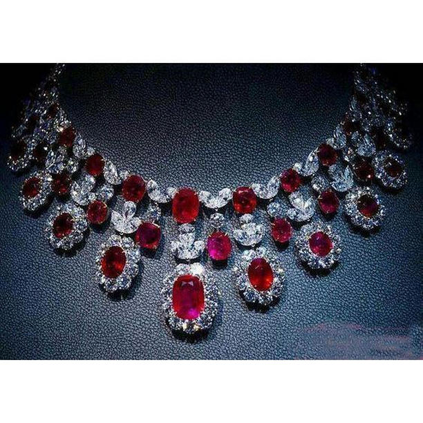 Picture of Harry Chad Enterprises 62052 59.50 CT Ruby & Diamonds Womens Necklace&#44; 14K White Gold