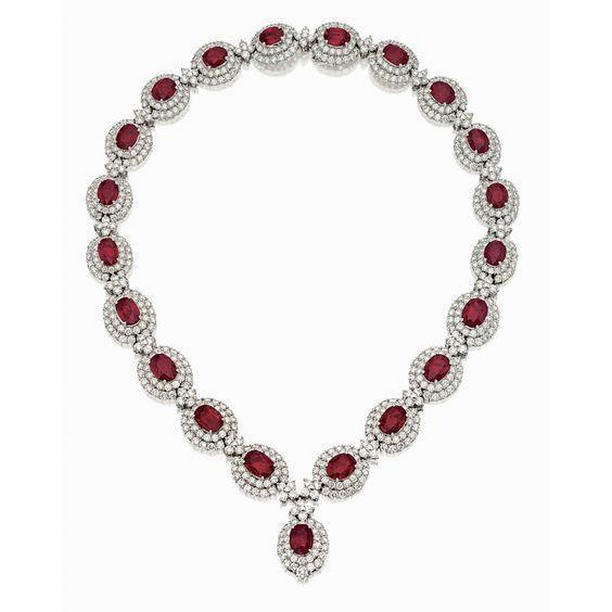 Picture of Harry Chad Enterprises 62054 Oval Cut Ruby with Diamonds 53 CT Lady Necklace&#44; White Gold