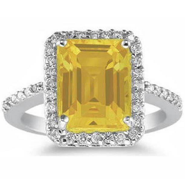 62062 22 CT Yellow Citrine & Diamond White Gold Wedding Ring, Size 6.5