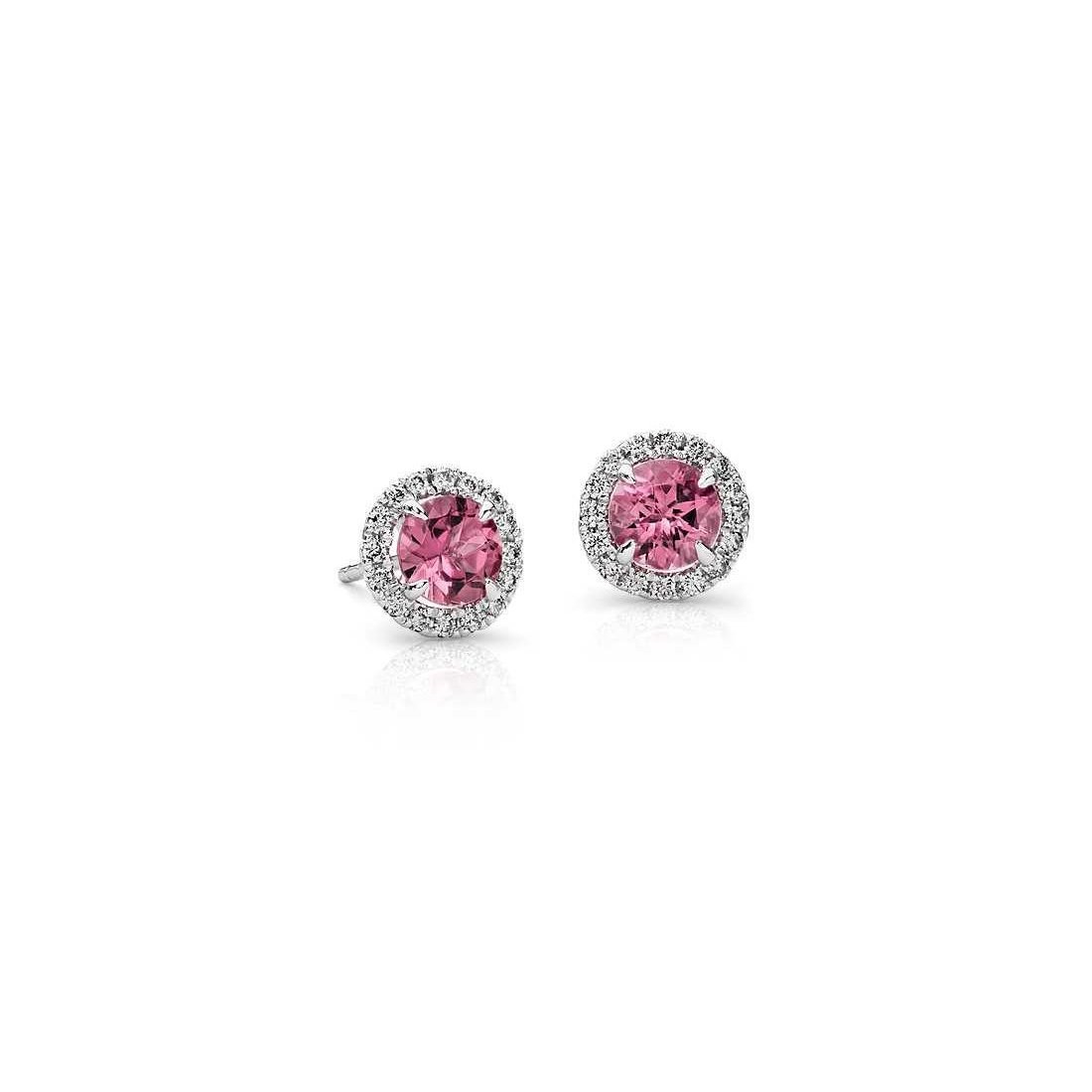 6.80 CT Pink Round Tourmaline Diamond Stud Earring, Gold
