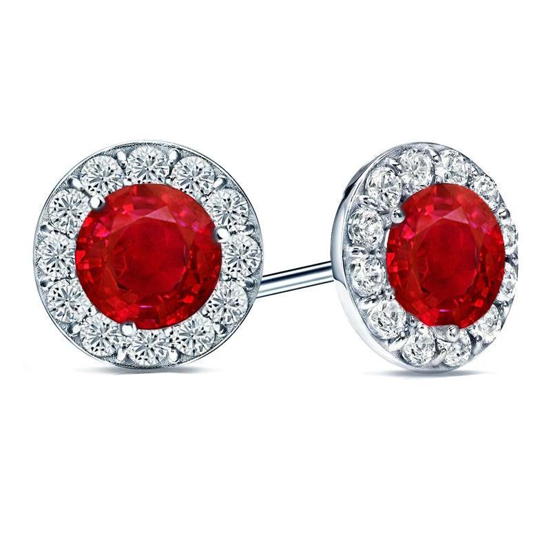 250 CT Round Halo Diamond  Ruby Womens Stud Earring