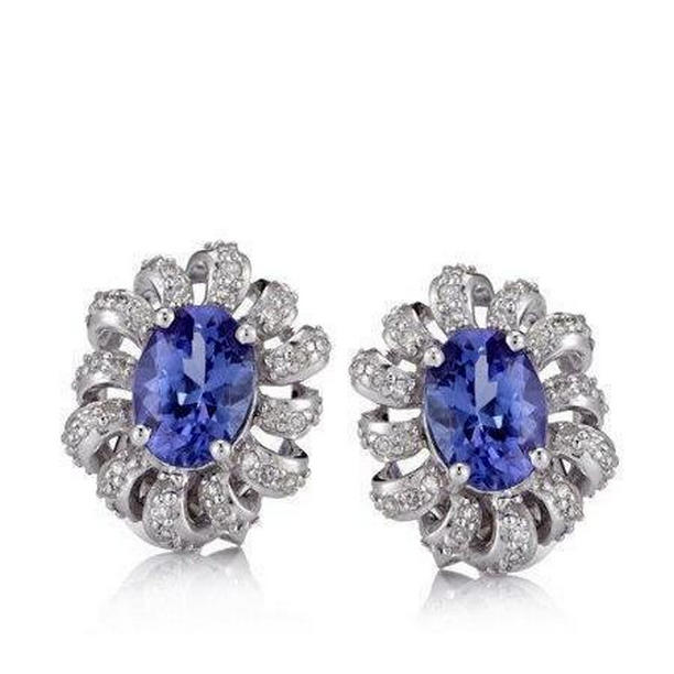3 CT Tanzanite & Diamonds Lady Stud Earrings, Gold