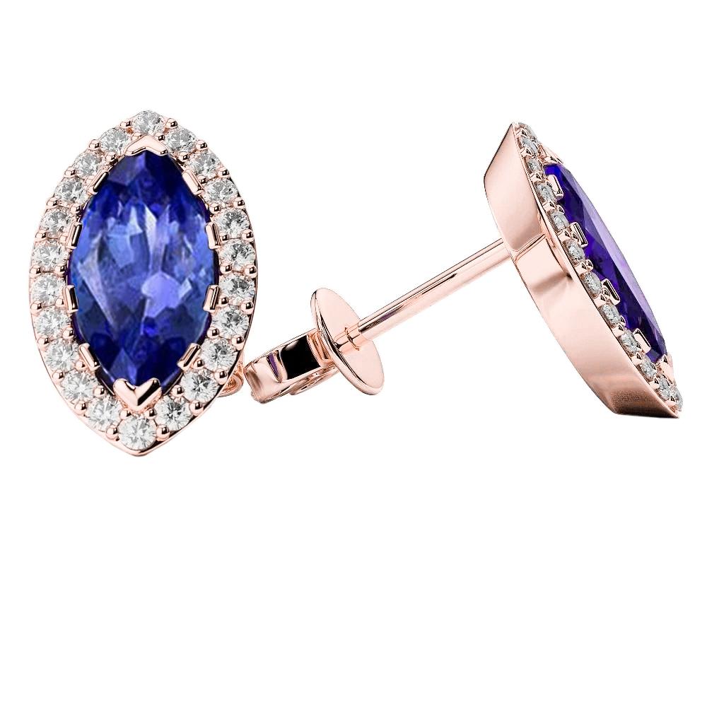 Tanzanite with Diamonds 4.20 CT Ladies Stud Earrings, 14K Rose Gold