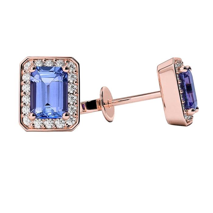 Rose Gold Prong Set Tanzanite with Diamonds 5.80 CT Stud Earrings