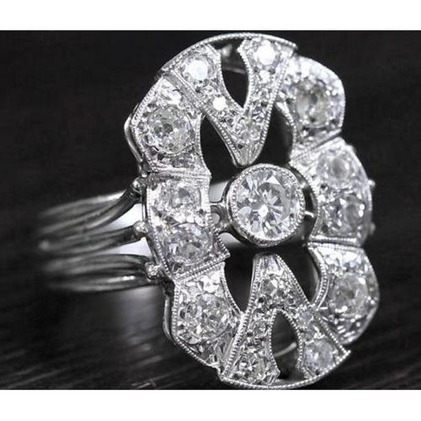 62094 2 CT Milgrain Diamond Vintage Style Ring, White Gold - Size 6.5