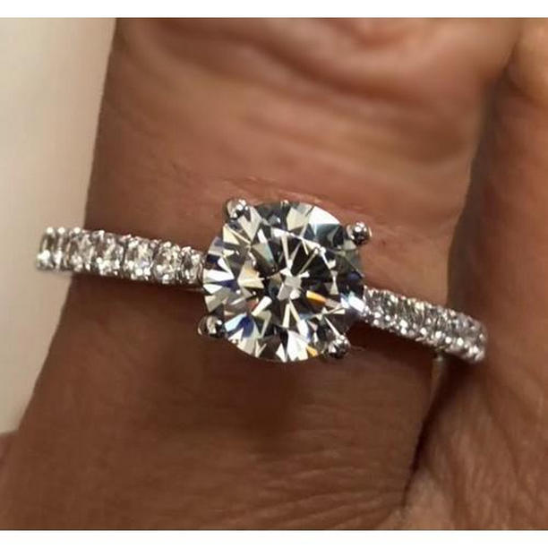 62096 2 CT 14K White Gold Solitaire with Accents Engagement Ring, Size 6.5