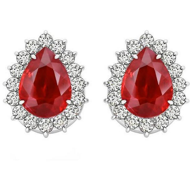 4.50 CT Womens Gold Pear Cut Red Ruby Diamond Stud Earring