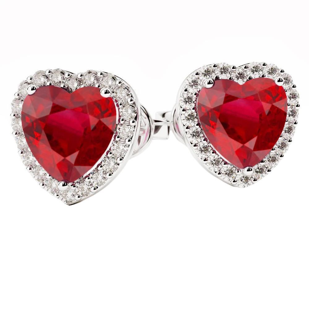 62108 5.20 CT Heart Cut Red Ruby & Diamond Stud Earring, 14K White Gold -  Harry Chad Enterprises