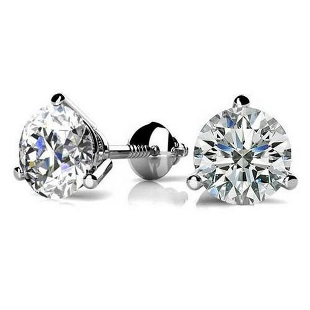 62721 1.70 CT 3 Prong Solitaire Round Stud Earrings, 14K White Gold