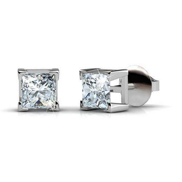 62746 1.60 CT Princess Cut Diamond Stud Earrings, 14K White Gold