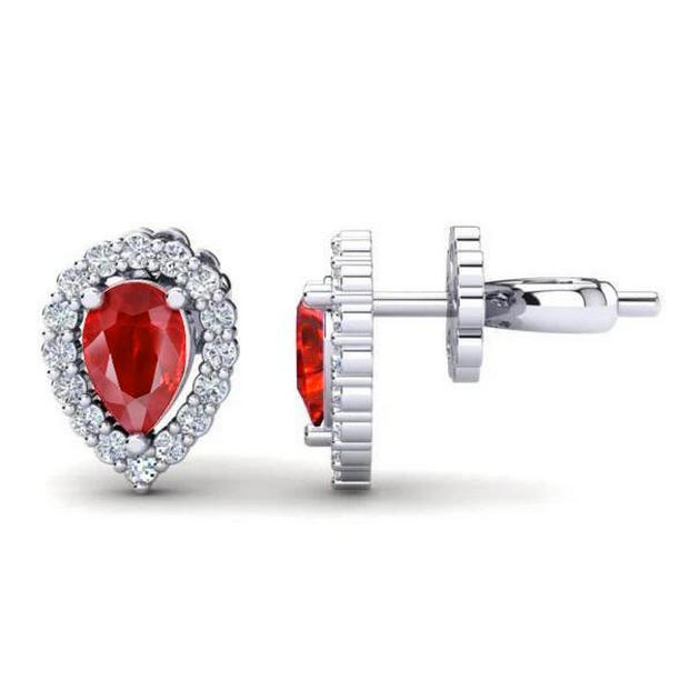 Ladies 4.32 CT Ruby & Diamonds Stud Earrings, 14K White Gold