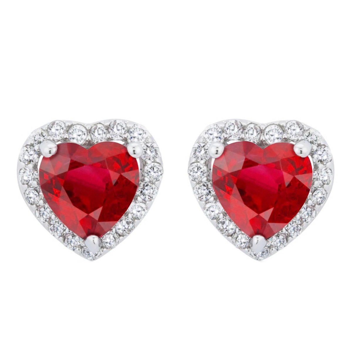 Heart Ruby with Round Diamonds 6 CT Stud Earrings, White Gold
