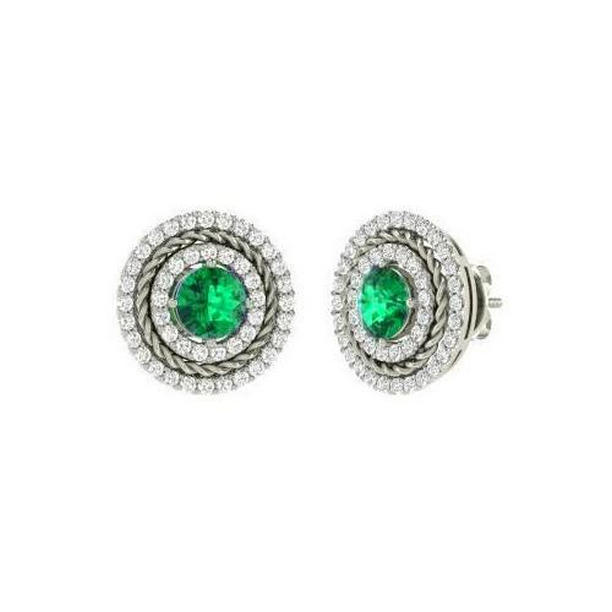 62790 Round Cut Emerald & Diamonds 5.00 CT Stud Halo Earrings, White Gold
