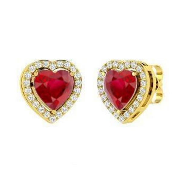 62791 Red Ruby & Diamonds 3.80 CT Stud Earrings, Yellow Gold