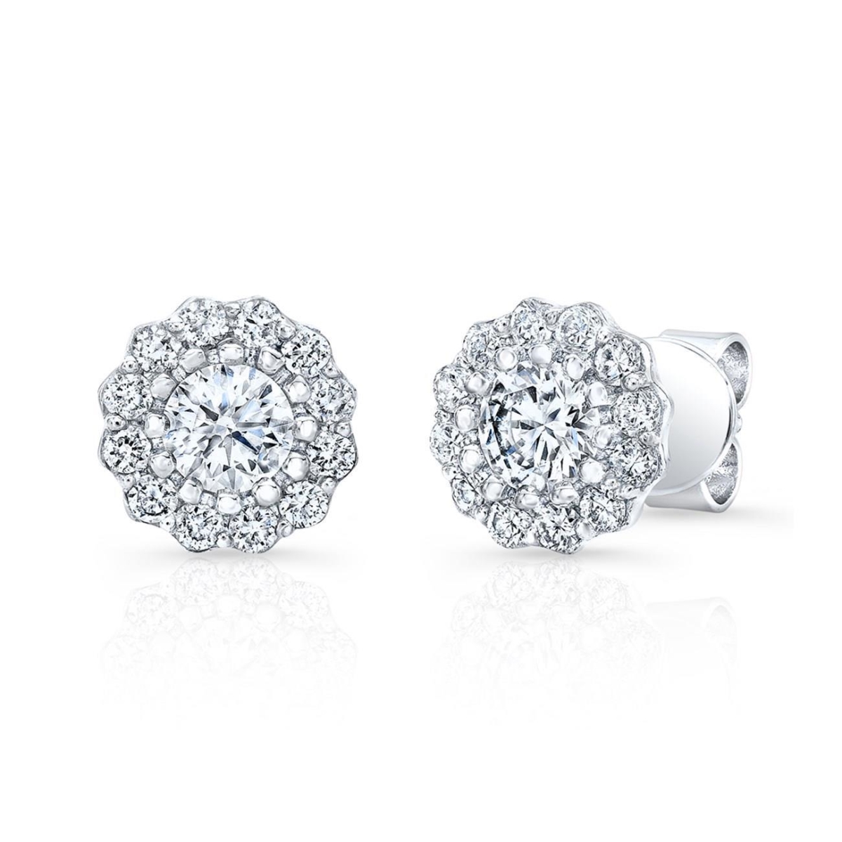 62802 2.24 CT Prong Set Brilliant Diamonds Stud Halo Earring, White Gold