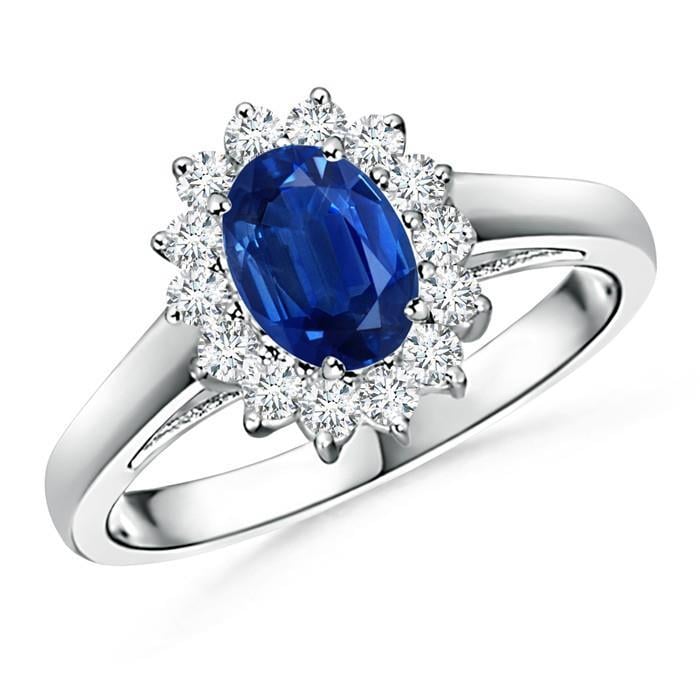 63549 Solitaire with Accent 3.70 CT Sapphire & Diamonds Ring, White Gold - Size 6.5