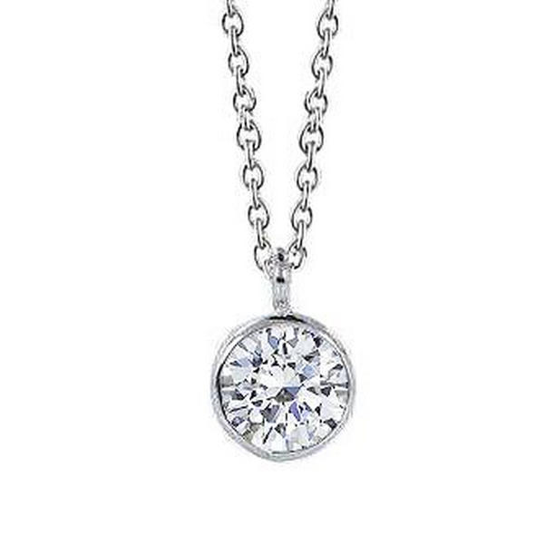 63561 Round Diamond Pendant with Chain 200 CT Bezel Set 14K White Gold