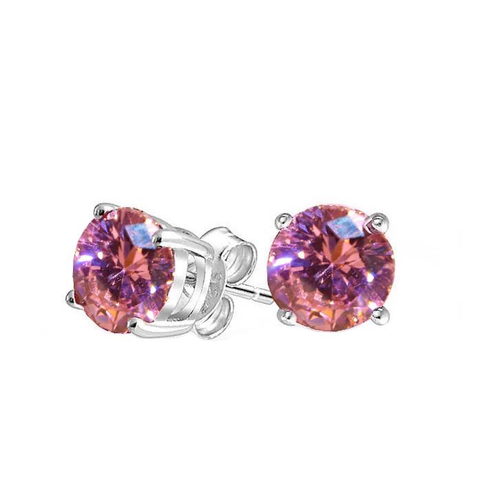 3 CT Round Cut Pink Sapphire Ladies Stud Earring, 14K White Gold