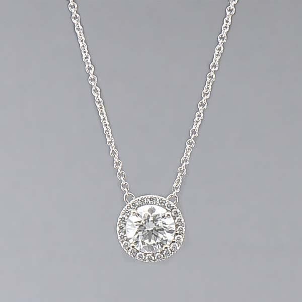 63569 Sparkling Diamonds 1.71 CT Round Cut Pendant Necklace, 14K White Gold