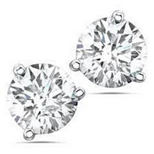 63571 2.20 CT 3 Prong Set Round Cut Diamond Womens Stud Earring, White Gold