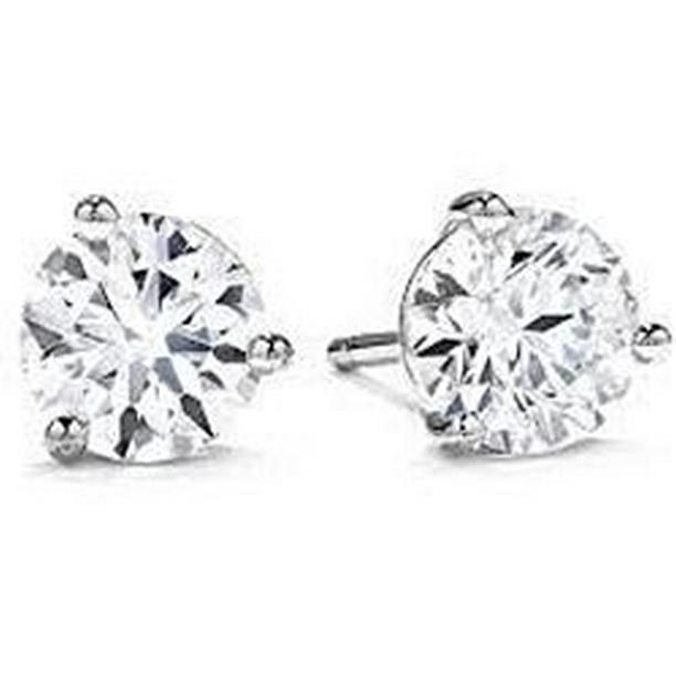 2 CT Round Cut Pair Diamond Stud Earring, 14K White Gold